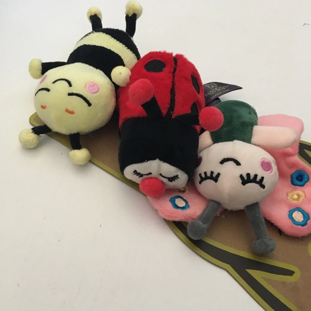 NEW Dog Toys Small Plush 3pk Squeaker & Crinkle Butterfly, Bee, Ladybug | NANDOG